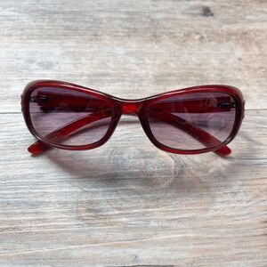 Y2K Red Tinted Sunglasses Retro Wrap Oval Shades 2000s McBling Indie Narrow